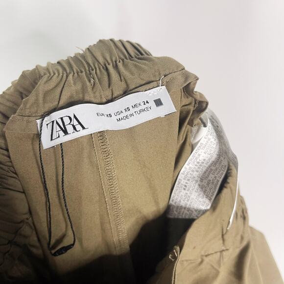 Zara Womens XSmall Olive Green Wide Leg Cargo Trouser Pants Cinch Hem High Waist - Picture 7 of 8